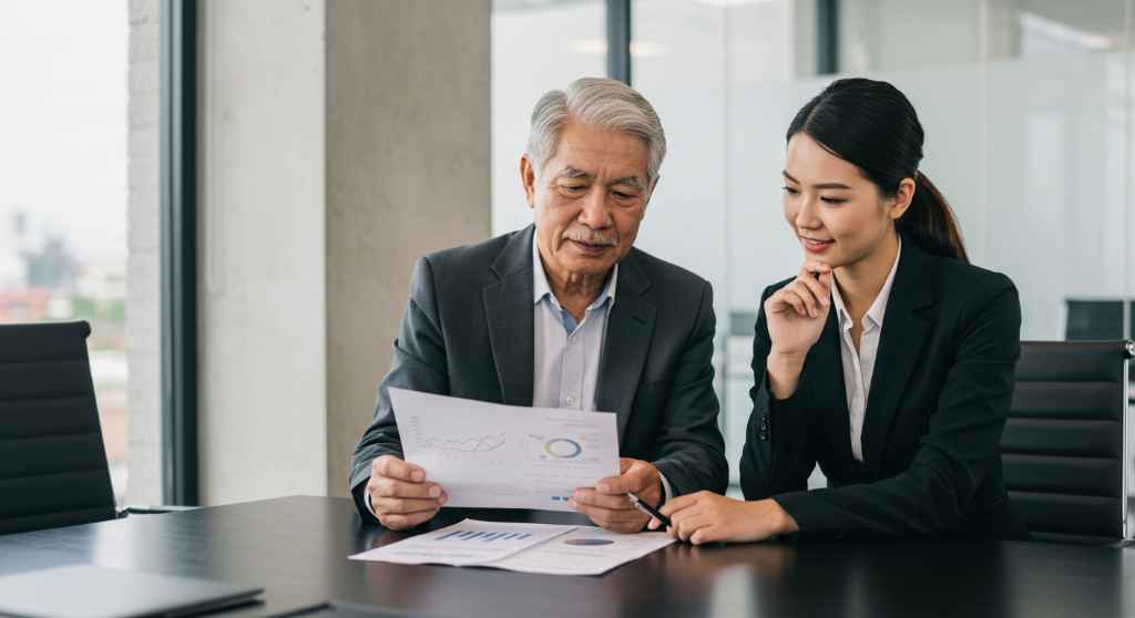 Profesionales analizando riesgos financieros en reunión de negocios