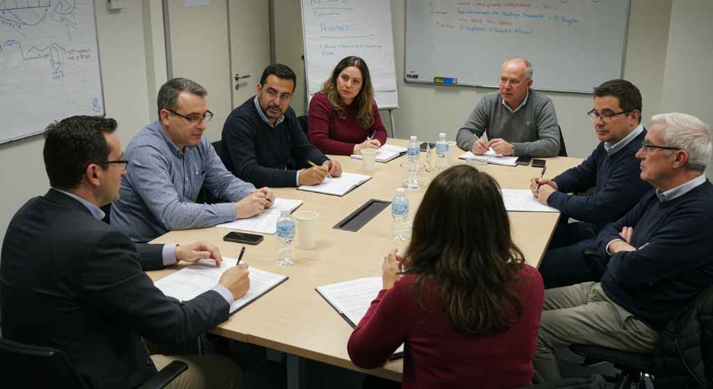 Grupo de personas discutiendo en una sala de reuniones, representando la resolución constructiva de conflictos
